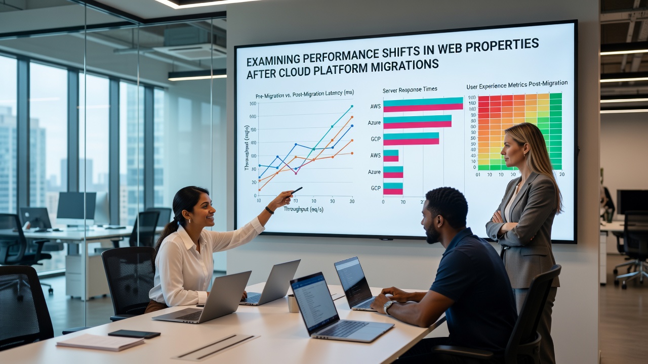 Screenshot of cloud migration dashboard displaying performance shifts in web properties