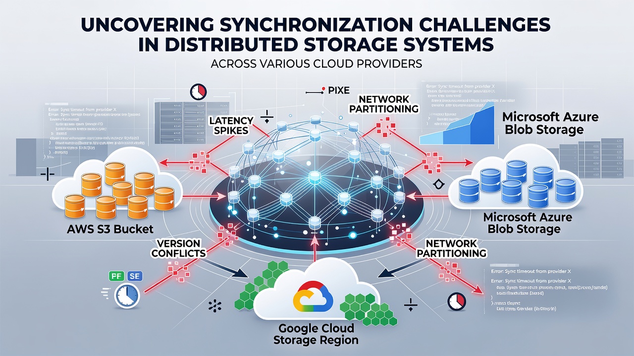 Illustration of conflict resolution processes and latency metrics in cross-cloud distributed storage environments